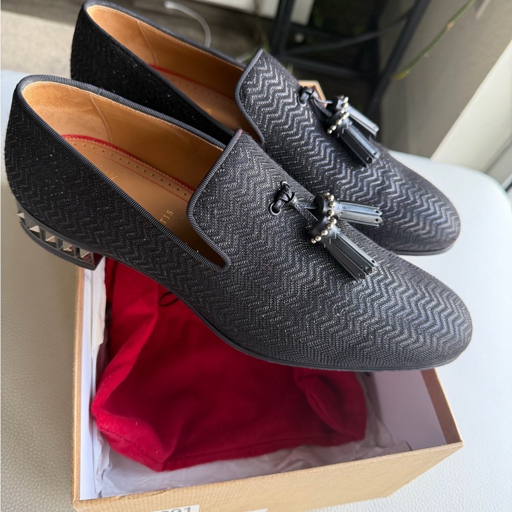 Christian Louboutin Black Zigzag Loafers with Tassels